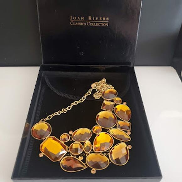 VTG Joan Rivers Fields of Gold Statement Bib Necklace with Velvet Pouch and Box - Picture 2 of 7